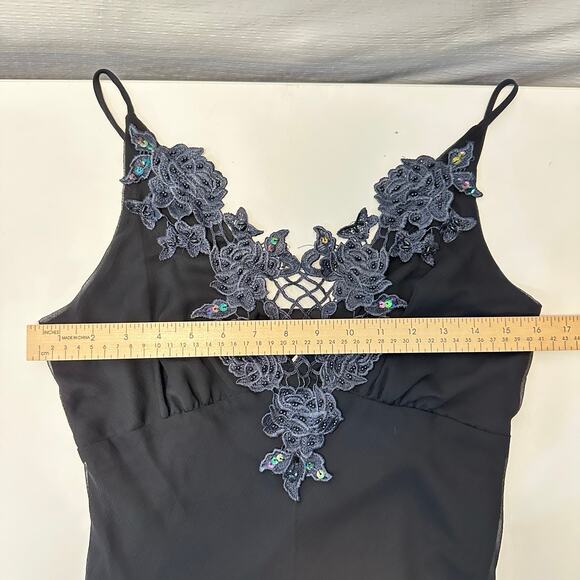 Vintage Y2K Black Cami Asymmetrical Slip Dress S Beaded Fairy Goth Whimsigoth - Picture 11 of 13